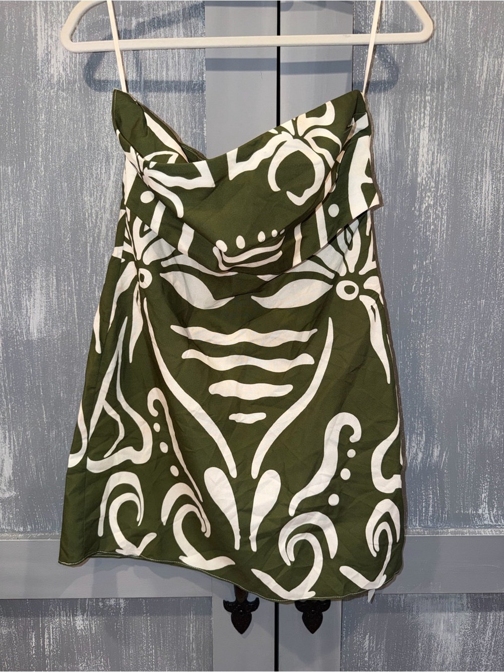 Commense Olive Green and White Printed Halter Mini Dress - Picture 2 of 5